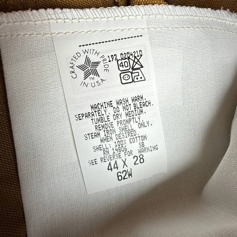 Carhartt 62W Double‎ Front Work Dungaree Brown Duck Pants 44x28 USA NWT NOS
